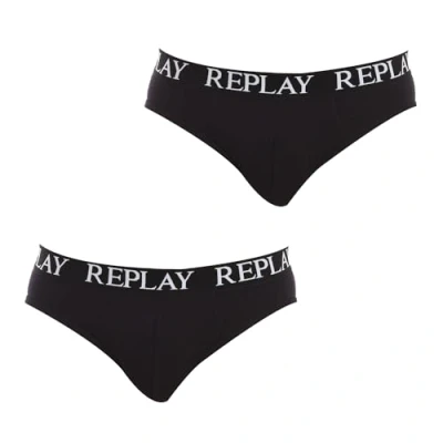 Abbildung von Replay Basic CUFF LOGO BOX 2 PACK Slip, Herren, Größe: Medium, Black/black