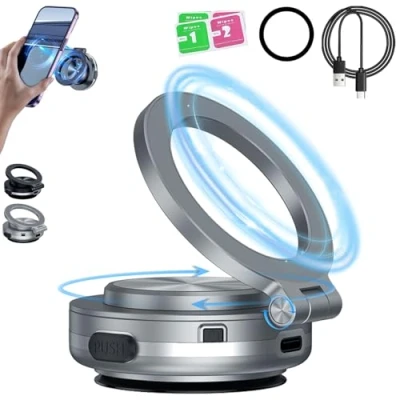 Abbildung von Car Electric Suction Cup Vacuum Magnetic Phone Holder, Mount 360 Rotating (Silver)