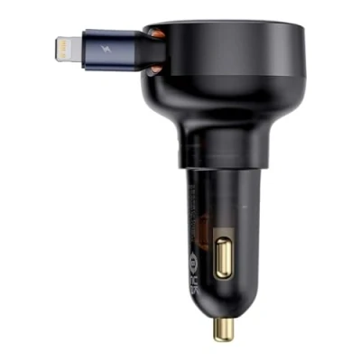 Abbildung von Baseus Car Charger Enjoyment Pro Fast Type C Female, Lightning Male (0.75m) Built in Retractable Cable,55W Black EU (C00057803111 00)