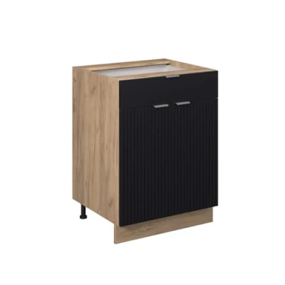 Abbildung von Vicco Küchenunterschrank Fame Line, Schwarz gestreift, 60 cm mit Schublade, ohne Arbeitsplatte