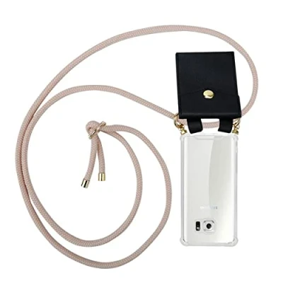 Abbildung von Cadorabo Handykette kompatibel mit Samsung Galaxy S6 Schutzhülle TPU Silikon Case Necklace Design Slim Kratzfest Kordel Band Etui Rundumschutz Hülle für in Rosa