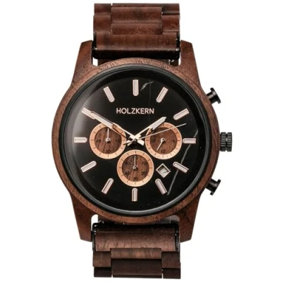 Abbildung von Holzkern Herrenuhr Quarz Chronograph Buschwerk Walnuss/Marmor