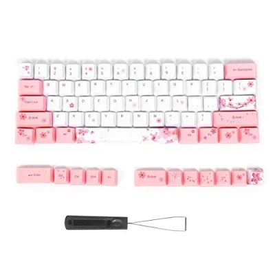 Abbildung von Hopcd KeyCaps mechanische Tastatur mit Kirschblüte, 73 Stück PBT KeyCaps, 60% Sublimation KeyCap Set Abzieher für Jede