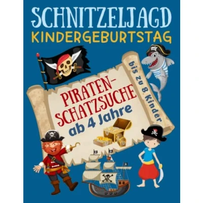 Abbildung von Schnitzeljagd Kindergeburtstag: Piraten Schatzsuche ab 4 Jahre: Komplettset mit Schatzkarte, Rätseln, Einladungen zur Piratenparty, Urkunden, Deko ... bis zu 8 Kinder (Partyspiele Kinder)
