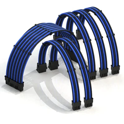 Abbildung von LINKUP AVA 30cm PSU Kabelverlängerung Ummantelt GPU Nach Maß PC Stromversorgung mit Kamm Kit Kompatibel RTX3090 1x 24 P (20+4) 2X 8 (4+4) CPU 3X (6+2) Set 300mm Blau Schwarz
