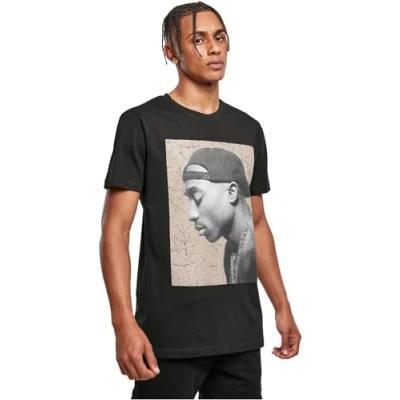 Abbildung von Mister Tee Herren Tupac Cracked Background T Shirt, Black, S