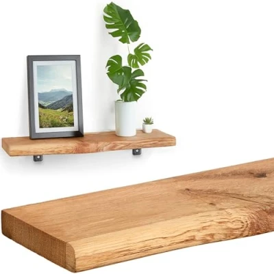 Abbildung von Villanord® Wandregal Eiche (40cm) Massiv Holz mit Baumkante Rustikal Wandboard Regalbrett
