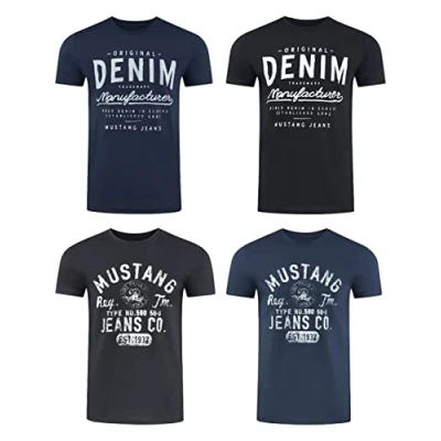 Abbildung von MUSTANG Tshirt Herren Baumwolle Regular Fit 4er Pack Set Rundhals Kurzarm Sommer Tee Shirt Logoprint, Größe:L, Farbe:Farbmix (P3)