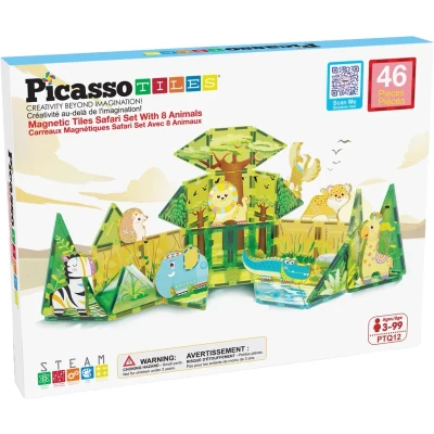 Abbildung von PicassoTiles Magnet Tile Building Block Safari Themed Set with 8 Compatible Magnetized Animal Action Figures Build Blocks Toddler Creativity Toys STEAM Educational Learning Skills Ages 3+ PTQ12