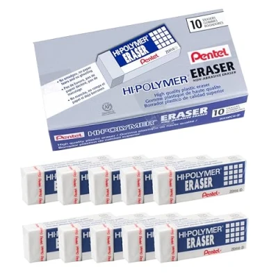Abbildung von Pentel Hi Polymer Block Eraser, Large, White, Pack of 10 ZEH Erasers (ZEH10PC10)