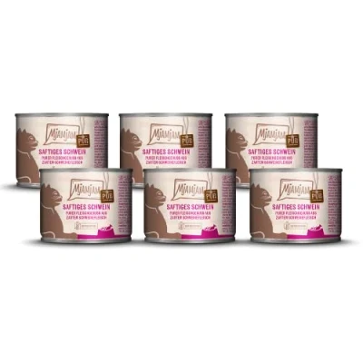 Abbildung von MjAMjAM Premium Nassfutter für Katzen Purer Fleischgenuss saftiges Schwein pur, 6er Pack (6 x 200 g), getreidefrei mit extra viel Fleisch