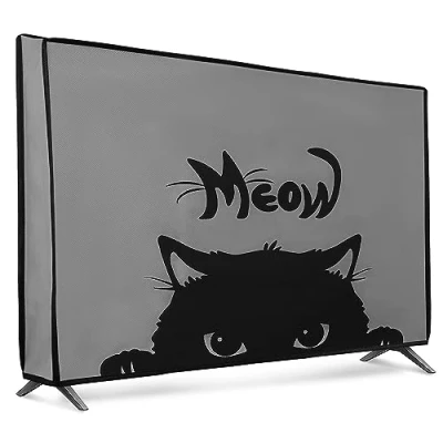 Abbildung von kwmobile 24&quot; TV Hülle Indoor Fernseher Bildschirmschutz Abdeckung Bildschirm Staubschutzhülle Katze Meow Grau Schwarz