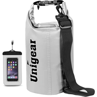 Abbildung von Unigear Dry Bag, 2L/5L/10L/20L/30L/40L/55L, wasserdichter Beutel wasserdichte Taschen Seesack Packsack mit Handytasche und Gurte für Boot Kajak, Angeln, Rafting, Schwimmen, Camping Snowboarden