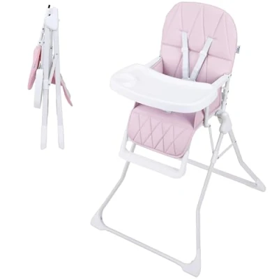 Abbildung von ib style Hochstuhl Baby Leno Weiche Polsterung, Leicht zu reinigen, für Zuhause und unterwegs, Babys, die eingenständig sitzen können bis 3 Jahre (15kg), 5 Punkt Sicherung, Rosa