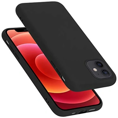 Abbildung von Cadorabo Hülle kompatibel mit Apple iPhone 12 Mini Silikon Handyhülle für Case aus flüssigem stoßfeste dünne TPU Schutzhülle Liquid SCHWARZ