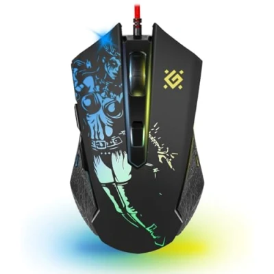 Abbildung von Defender Sin’Sister GM 933 Gaming Maus Ergonomische, Kabelgebundene PC mit Seitentasten, 7200 DPI Sensor, 6 Einstellungen, RGB Beleuchtung, 5 programmierbare Tasten, USB, PC/Mac, Schwarz