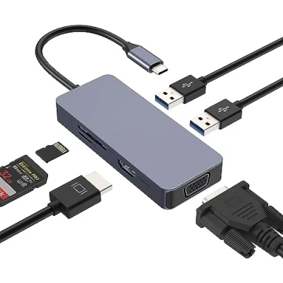 Abbildung von Docking Station USB C 6 in1 AYCLIF, Adattatore HDMI VGA Dual Monitor 2.0, lettore schede SD/TF Compatibile Con MacBook Pro/Air, Dell/HP/Lenovo