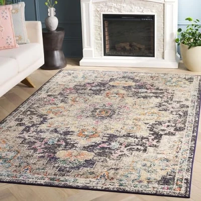 Abbildung von SAFAVIEH Boho Teppich für Wohnzimmer, Esszimmer, Schlafzimmer Madison Collection, Kurzer Flor, Schwarz und Gold, 183 X 274 cm