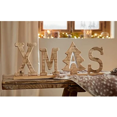 Abbildung von Dekoleidenschaft Schriftzug Xmas aus Holz im Shabby Look, Weihnachtsdeko, Deko Buchstaben, Holzbuchstaben, saisonale Tischdeko, Dekoschriftzug, weihnachtsschmuck zum hinstellen, Holzschriftzug