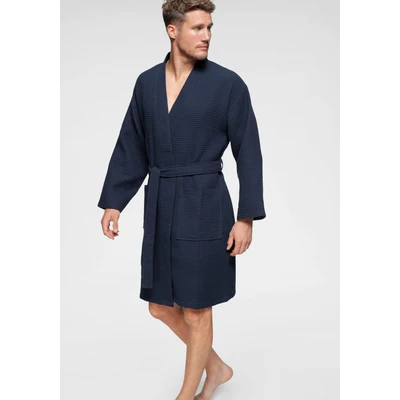 Abbildung von andas Unisex Bademantel &quot;Nora&quot;, (1 St.), Damen &amp; Herren mit Kimono Kragen, Waffelpiqué, reine Baumwolle, XS 2XL