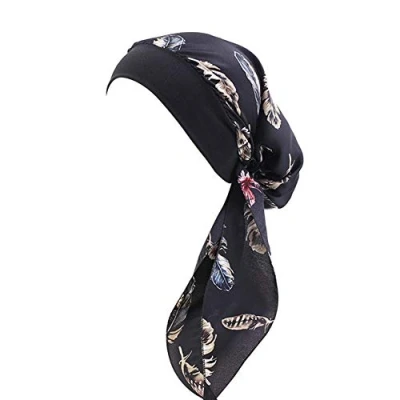 Abbildung von Asudaro Damen Elegante Elastic Stirnband Bandana Kopftuch Wrap Headscarf Beanie Hut Muslim Kopfschmuck Schal Turban Chemo Kopfbedeckung für Haarverlust Krebs Chemotherapie Feder schwarz