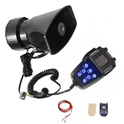 Abbildung von YIYIDA Warnung Alarmhorn Sirene Horn Blaues Licht Knopflicht 130db Car Lufthorn Hooter Notfall Sound Verstärker Auto mit Mic PA Lautsprecher System 7 Töne Autohupe für 12V Boot ect