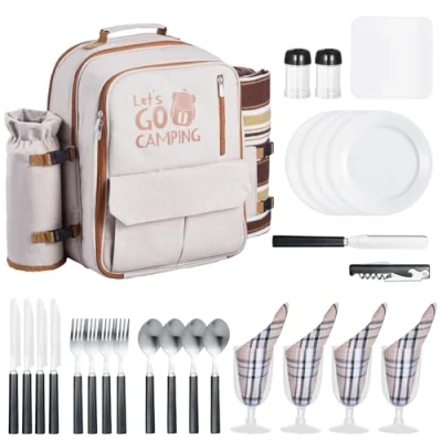 Abbildung von VEVOR Picknickrucksack Picknicktasche 4 Personen mit Kühlfach Grau Abnehmbar