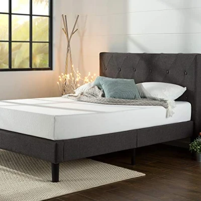 Abbildung von Zinus Shalini Bett 160 x 190 cm Bettgestell 35 hoch mit gepolstertem Plattformbett Lattenrost aus Holz Dunkelgrau