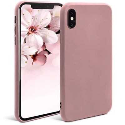 Abbildung von Moozy Minimalist Series Silikon Hülle für iPhone X, XS, Rose Beige Mattes Finish, Dünne, Weiche TPU Handyhülle Schutzhülle