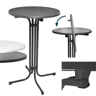 Abbildung von Beautissu Stehtisch Grau klappbar Ø60cm Bellini Stabiler Outdoor Bistrotisch Wetterbeständig höhenverstellbarer Fuß, leichte Montage Halterung vormontiert Kratzfest Gastro Partytisch Rund