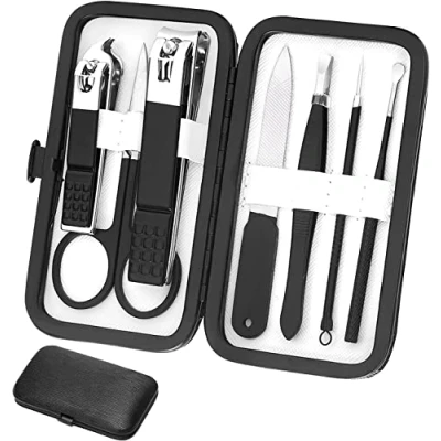 Abbildung von Maniküre Set, Körperpflege, Nagelknipser, 8 teilig, Edelstahl, Set mit Reiseetui, Geschenk für Männer, Ehemann, Freund, Eltern, Frauen, ältere Menschen