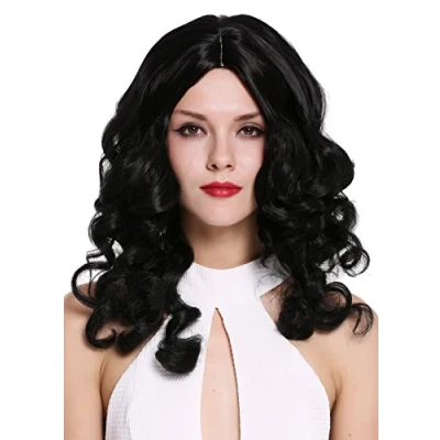 Abbildung von WIG ME UP 6069 1B Perücke Damenperücke lang Mittelscheitel edle Spirallocken Locken gelockt Schwarz