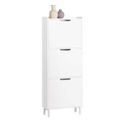 Abbildung von SoBuy FSR151 H W Schuhkipper mit 3 Klappen Schuhschrank schmal Schuhregal 6 Ablageflächen Schuhkommode Schuhablage Weiß BHT ca. 50x129x19cm
