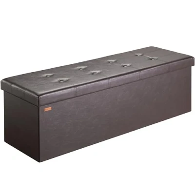 Abbildung von Casaria® Sitzbank mit Stauraum 115x40x40cm Braun Faltbar Modern Gepolstert Deckel Kunstleder Stabil 130L Flur Schlafzimmer Sitztruhe Bettbank Polsterbank