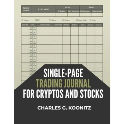 Abbildung von Single Page Trading Journal for Cryptos and Stocks: Log Tracking Trades by Financial Asset Using Technical Fundamental Analysis