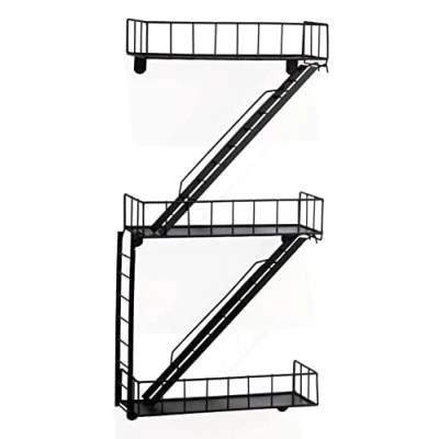 Abbildung von Coradoma Fire Escape Wandregal Schwarz Metall Hängeregal mit Leiter für Deko Wohnzimmer Modern Schweberegal zur Dekoration Badezimmer Schlafzimmer Küchenregal Aesthetic Wanddeko Gewürzregal