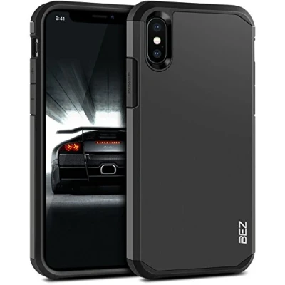 Abbildung von BEZ Hülle für iPhone X Hülle, Handyhülle Kompatibel X, XS Stoßfestes Etui, [Heavy Duty Serie] Outdoor Dual Layer Armor Case Handy Schutzhülle [Shockproof] Robuste Schwarz