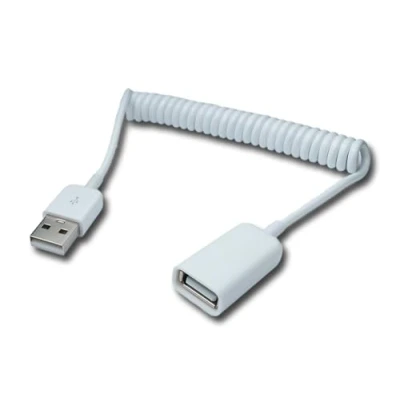 Abbildung von SYSTEM S USB 2.0 Kabel 90 cm Typ A Stecker zu Buchse Spirale ausziehbar Adapter in Weiß