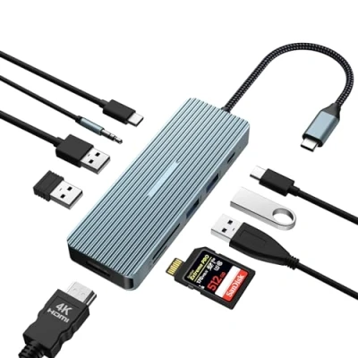 Abbildung von 10 in 1 USB C Adapter, Hub, Dock mit 4K HDMI, Dockingstation (PD 100W, 3.0, SD/TF, 3,5 mm Audio) für Laptop, Tablet, Typ Geräte