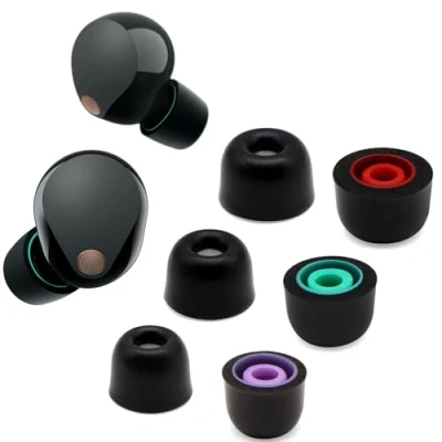 Abbildung von Memory Foam Ear Buds für Sony WF 1000XM5 1000XM4, Ohrstöpsel Ersatz Piece Tips Fit Charging Case (Upgraded Version, 3 Paare, Größe S/M/L)