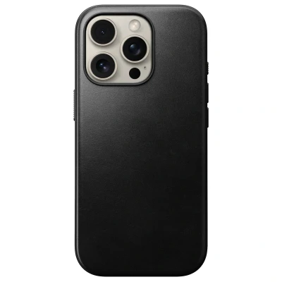 Abbildung von Apple iPhone 16 Pro Hülle MagSafe Echtleder Nomad Soft Case/Backcover Handyhülle Schwarz Shockproof/Stoßfest