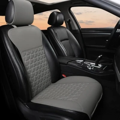 Abbildung von Black Panther 1 Stück Luxus PU Leder Sitzbezug Auto Vordersitze, Kompatibel mit 95% Autos,Keine Sitzheizung, Keine Wärme (Limousine/SUV/Pickup/Van) Grau