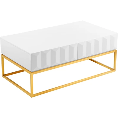 Abbildung von Leonique Couchtisch &quot;Alais&quot;, in 3D Optik, mit zwei Schubladen und goldfarbenem Metallgestell