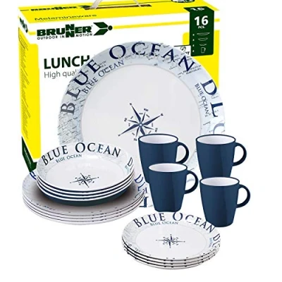 Abbildung von BRUNNER Geschirr Set Melamin Campinggeschirr BLUE OCEAN (8, 12, 16, 36 Teile) (16 tlg)