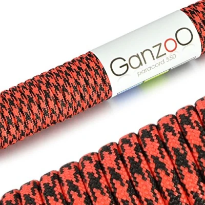 Abbildung von Ganzoo Paracord 550 Seil, Nylon Polyester, 4mm, Typ 3, 30 Meter, 7 Kernstränge, Outdoor Schnur, Allzweck Hundehalsband, Hundeleine, Armband knüpfen, Camping, Survival rot schwarz