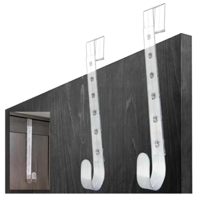 Abbildung von com four® 2X Verstellbare Türhaken aus Kunststoff Mehrzweckhaken zum Aufhängen von Deko Kränzen und Jacken Einfache Montage ohne Bohren für Haustüren Innentüren