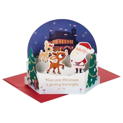 Abbildung von Hallmark Weihnachtskarte, 3D und Pop Up Weihnachtsmann Rudolph, Schneekugel Design
