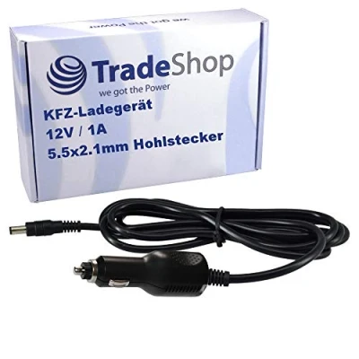 Abbildung von Trade Shop Hochwertiges Universal KFZ Auto Ladekabel Netzteil Ladegerät Adapter 12V 1A mit 5.5x2.1mm Hohlstecker/Rundstecker Zigarettenanzünder