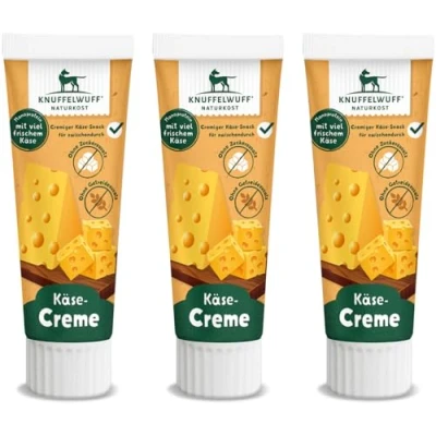 Abbildung von Knuffelwuff Tuben Snack Käsecreme 3er Pack mit viel frischem Käse ohne Konservierungsmittel, Zusatz von Zucker und Getreide Ideal auch für Welpen Made in Germany