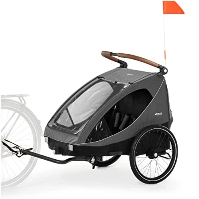 Abbildung von Hauck Fahrradkinderanhänger 2in1 Bike Trailer und Buggy Dryk Duo, melange grey, für 2 Kinder, inklusive Deichsel